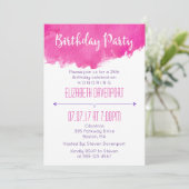 Roze Waterverf Paint Splatter Verjaardagsuitnodigi Kaart (Staand voorkant)