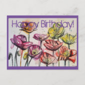 Roze Waterverf papaver en inkt Birthday Kaart (Voorkant)