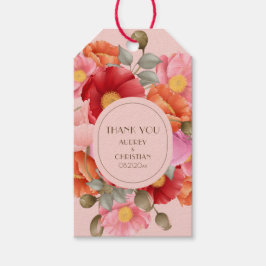 Roze Waterverf Papaver Huwelijkscadeautag Cadeaulabel