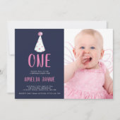 Roze Waterverf Partij Pet 1e verjaardag Foto Kaart (Voorkant)