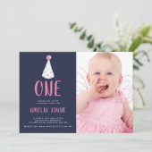 Roze Waterverf Partij Pet 1e verjaardag Foto Kaart (Staand voorkant)