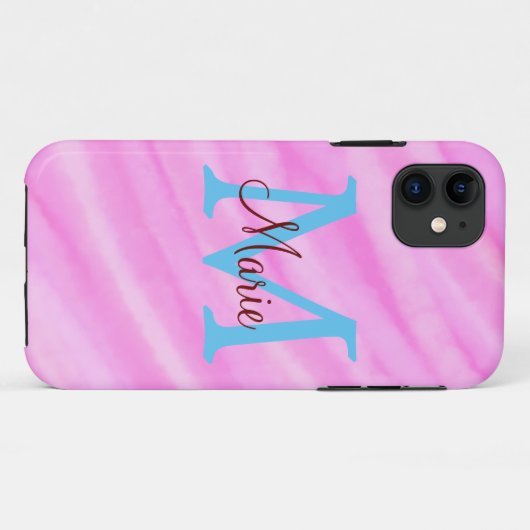 Roze waterverf pastel toevoegen titel monogram let Case-Mate iPhone case (Achterkant (horizontaal))