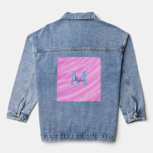 Roze waterverf pastel toevoegen titel monogram let denim jacket (Achterkant)