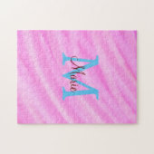 Roze waterverf pastel toevoegen titel monogram let legpuzzel (Horizontaal)