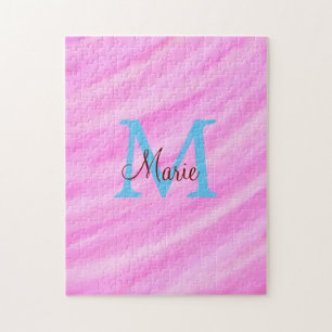 Roze waterverf pastel toevoegen titel monogram let legpuzzel