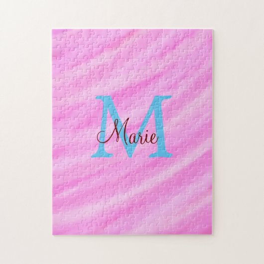 Roze waterverf pastel toevoegen titel monogram let legpuzzel (Verticaal)