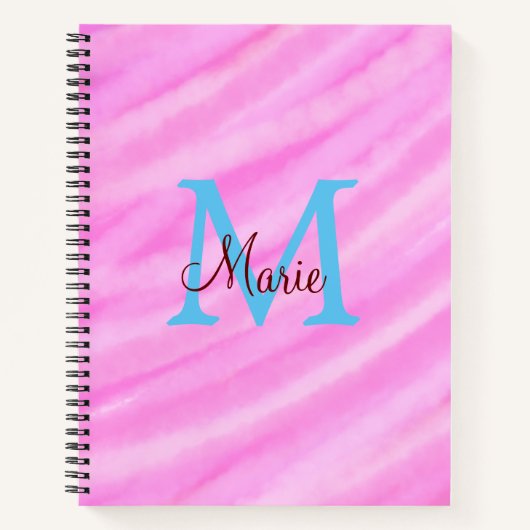 Roze waterverf pastel toevoegen titel monogram let notitieboek (Voorkant)
