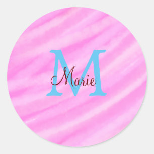 Roze waterverf pastel toevoegen titel monogram let ronde sticker
