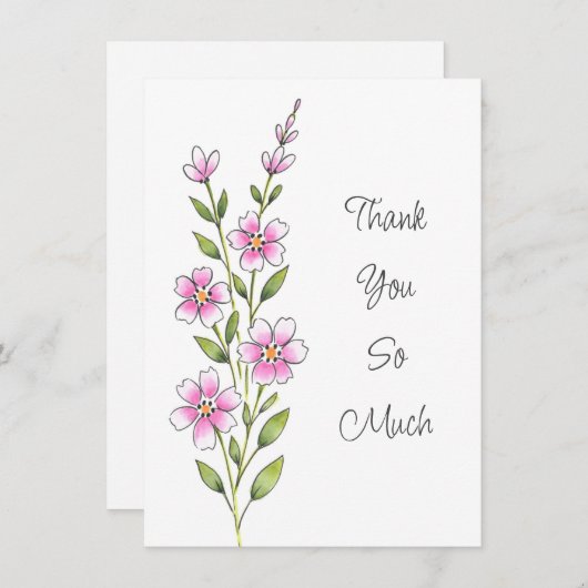 Roze Waterverf, pen en inkt Bedankkaart (Voorkant / Achterkant)