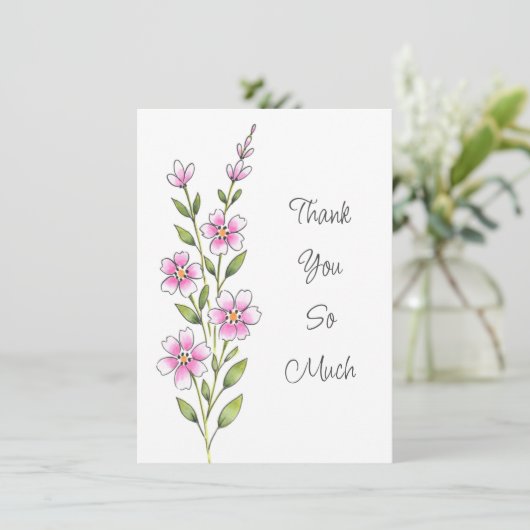 Roze Waterverf, pen en inkt Bedankkaart (Staand voorkant)