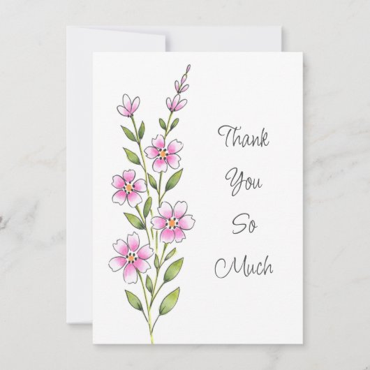 Roze Waterverf, pen en inkt Bedankkaart (Voorkant)