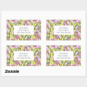 Roze Waterverf peninkt bloemstengelpatroonlabels Rechthoekige Sticker (Vel)