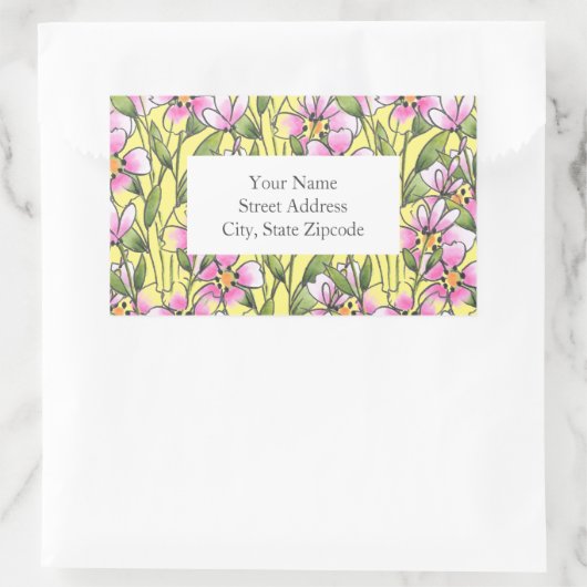 Roze Waterverf peninkt bloemstengelpatroonlabels Rechthoekige Sticker (Tas)