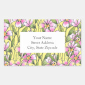 Roze Waterverf peninkt bloemstengelpatroonlabels Rechthoekige Sticker (Voorkant)