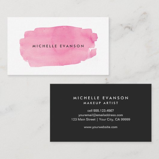 Roze Waterverf penseel Creatief Visitekaartje (Voorkant / Achterkant)