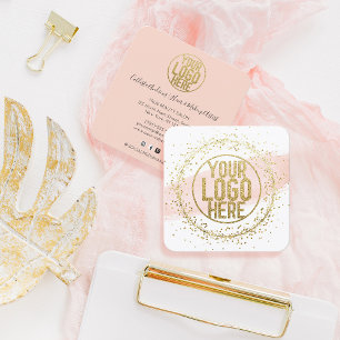 Roze Waterverf penseel Glitter Confetti Logo Vierkante Visitekaartje