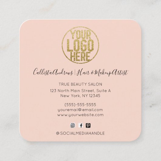 Roze Waterverf penseel Glitter Confetti Logo Vierkante Visitekaartje