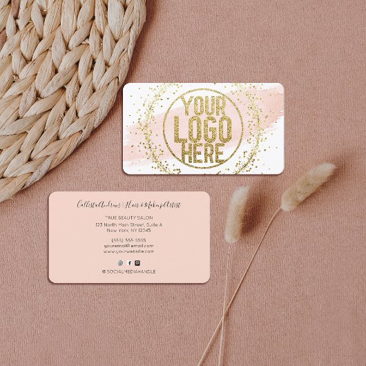 Roze Waterverf penseel Glitter Confetti Logo Visitekaartje