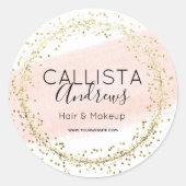 Roze Waterverf penseel Glitter Confetti Salon Ronde Sticker (Voorkant)