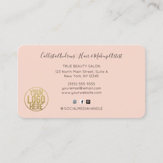 Roze Waterverf penseel Glitter Confetti Salon Visitekaartje (Achterkant)