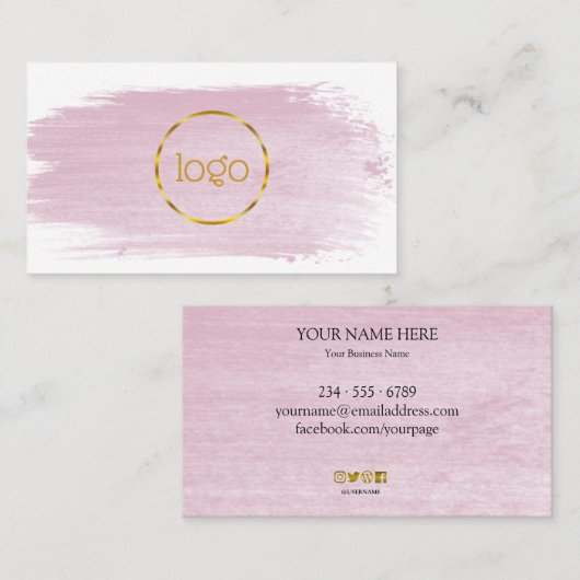 Roze waterverf penseelgoud uw logo busje visitekaartje (Voorkant / Achterkant)