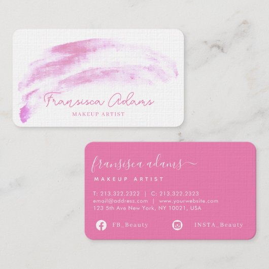  roze Waterverf penseellijnscript Visitekaartje (Voorkant / Achterkant)