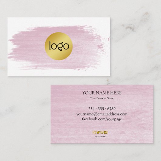 Roze waterverf penseelpenseelgoud uw logo visitekaartje (Voorkant / Achterkant)