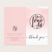 Roze waterverf penseelstreek bedankt je logo visitekaartje (Buitenkant ongevouwen)