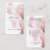 Roze waterverf penseelstreek en bloemen visitekaartje (Voorkant / Achterkant)