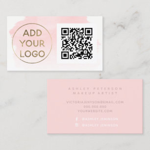 Roze waterverf penseelstreek logo Qr-code Visitekaartje