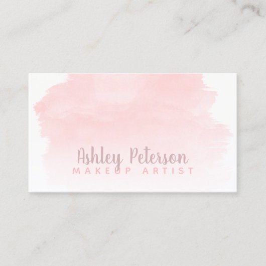Roze waterverf penseelstreek make-up typografie visitekaartje (Voorkant)