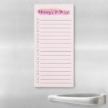 Roze waterverf penseelstreek mama's to-do lijst magnetisch notitieblok<br><div class="desc">Verras mama door haar een roze Waterverf penseelstreek te geven Mommy's to-do lijst magnetisch Notitieblok. Dit praktische en stijlvolle notitieblok is ideaal voor de georganiseerde en productieve moeder. De magnetische functie van dit notitieblok maakt het mogelijk om gemakkelijk aan elk metaaloppervlak te bevestigen, zoals een koelkast of een archiefkast, zodat...</div>