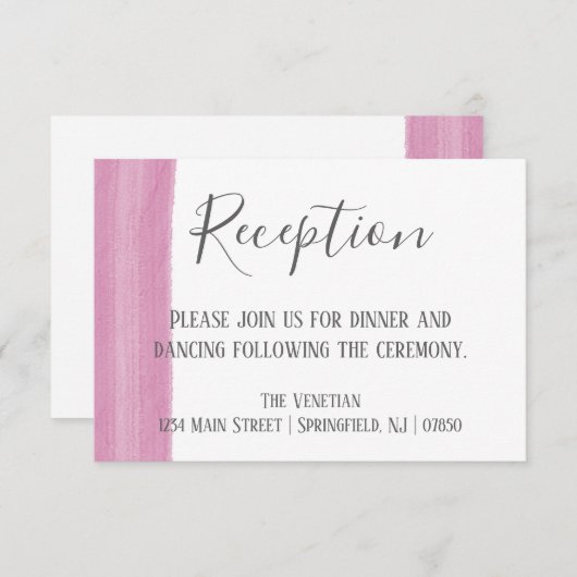 Roze Waterverf penseelstreek Receptie Kaart (Voorkant / Achterkant)