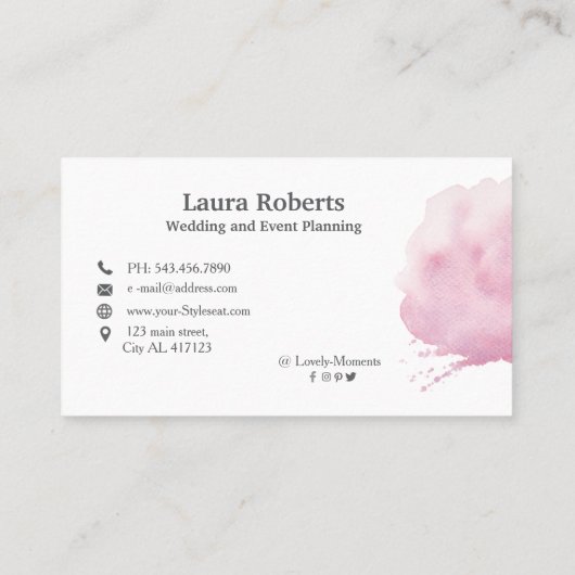 Roze waterverf penseelstreek visitekaartje (Achterkant)