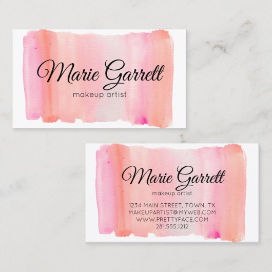 Roze Waterverf penseelstreken Visitekaartje (Voorkant / Achterkant)