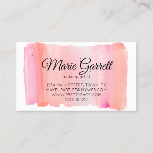 Roze Waterverf penseelstreken Visitekaartje (Achterkant)