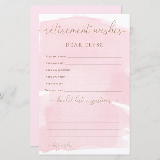 Roze Waterverf pensioenwensen (Voorkant / Achterkant)