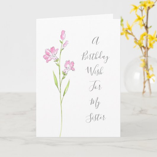 Roze Waterverf Penstemon Kaart (Gele Bloem)