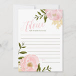 Roze Waterverf Peonies Advice voor de Bride Kaart<br><div class="desc">Elegant en feminine "Advice for the Bride"-kaart met waterverf illustraties van pinda's,  bladeren,  baby en bladervloed. Deze kaart maakt deel uit van een vrijgezellenfeest collectie.</div>