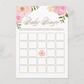 Roze Waterverf Peonies Baby shower Bingo Game Informatiekaartje (Voorkant)