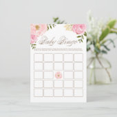 Roze Waterverf Peonies Baby shower Bingo Game Informatiekaartje (Staand voorkant)