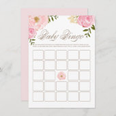 Roze Waterverf Peonies Baby shower Bingo Game Informatiekaartje (Voorkant / Achterkant)