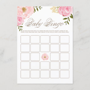 Roze Waterverf Peonies Baby shower Bingo Game Informatiekaartje