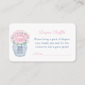 Roze Waterverf Peonies Baby shower Diaper Raffle Informatiekaartje (Voorkant)