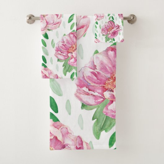 Roze Waterverf Peonies Bad Handdoek (Insitu)