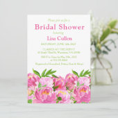 Roze Waterverf Peonies Bridal Shower Invitation Kaart (Staand voorkant)