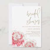 Roze Waterverf Peonies Bridal Shower Invitation Kaart (Voorkant)
