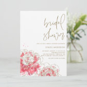 Roze Waterverf Peonies Bridal Shower Invitation Kaart (Staand voorkant)