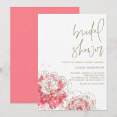 Roze Waterverf Peonies Bridal Shower Invitation Kaart (Voorkant / Achterkant)