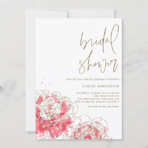 Roze Waterverf Peonies Bridal Shower Invitation Kaart